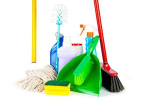 Ilustración de Herramientas y productos para la limpieza del hogar